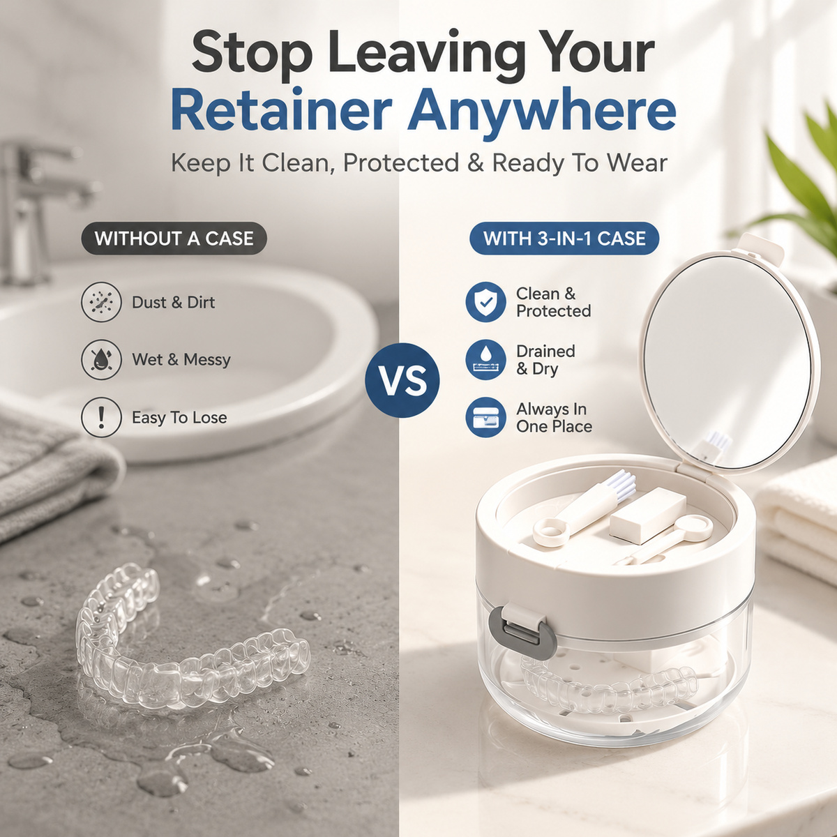 Retainer Cleaner Case with Mirror, Brush & Drain Tray
