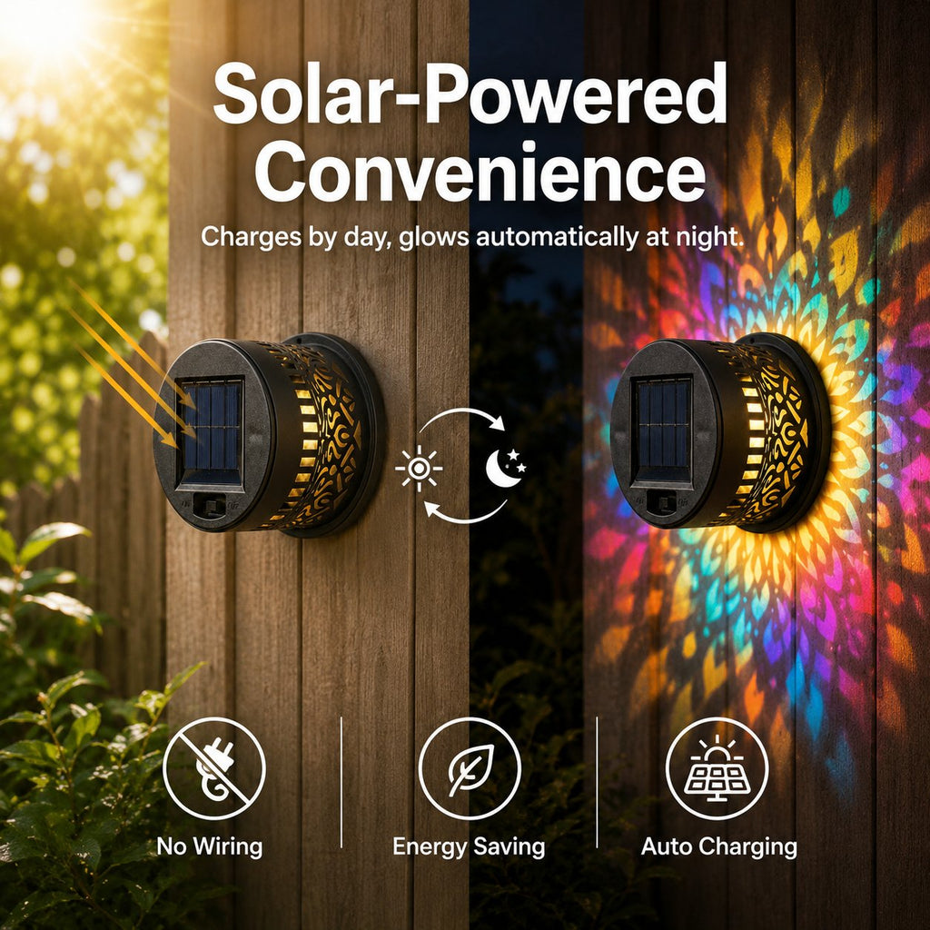 🌙Solar Mandala Wall Light Outdoor Garden Fence Projector Lamp Patio Ambient Decor
