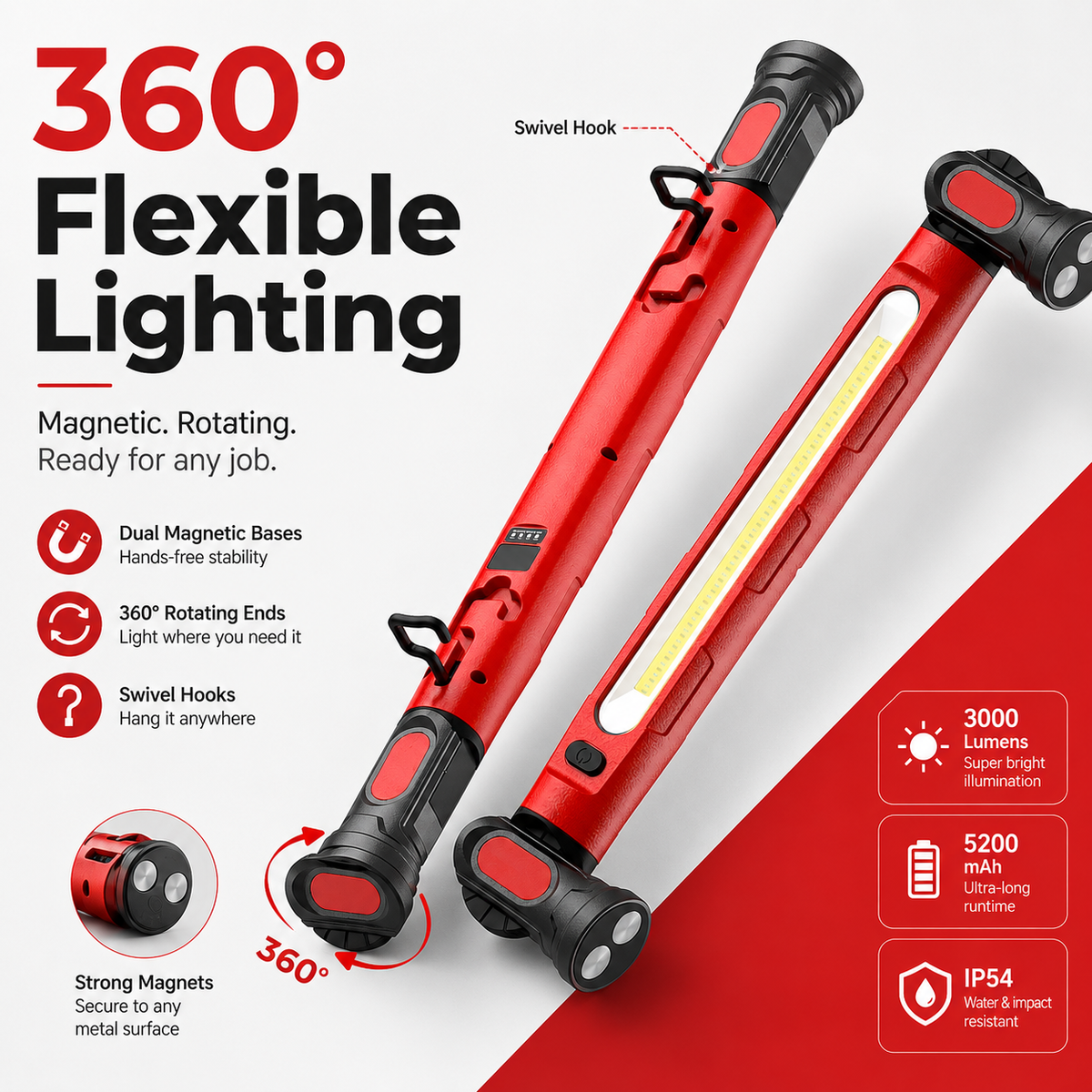 🔥🌟🔦Multifunctional magnetic rechargeable work light💡 Ideal for Mechanic, Car Repair & Garage Use