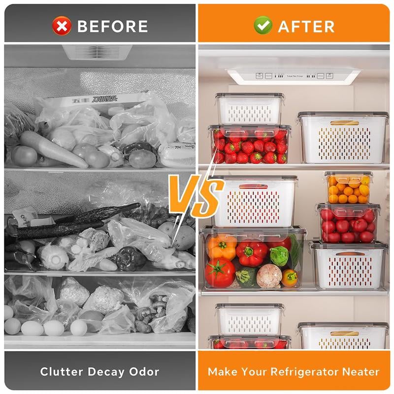 💖Household transparent plastic food storage box-Including drain basket💧