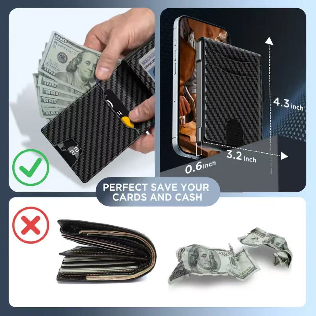 ✨Wallet for Men- Pop Up Case, Cash Slot, and Credit Card Slot - Aluminum Wallet with RFID Blocking, Minimalist Leather Wallet Front Pocket with ID Window