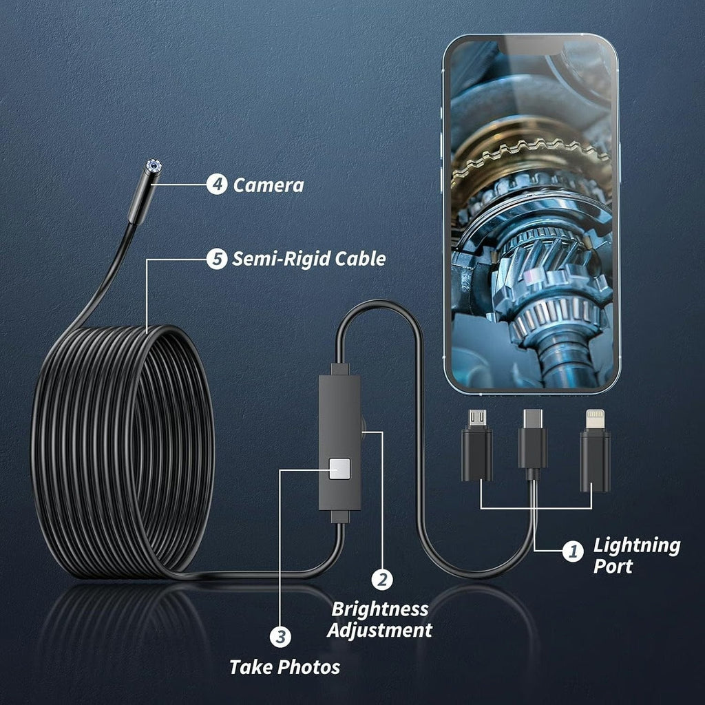🔎 Plug-and-Play Endoscope Camera - Compatible with Android & iPhone & ipad for Direct Connection