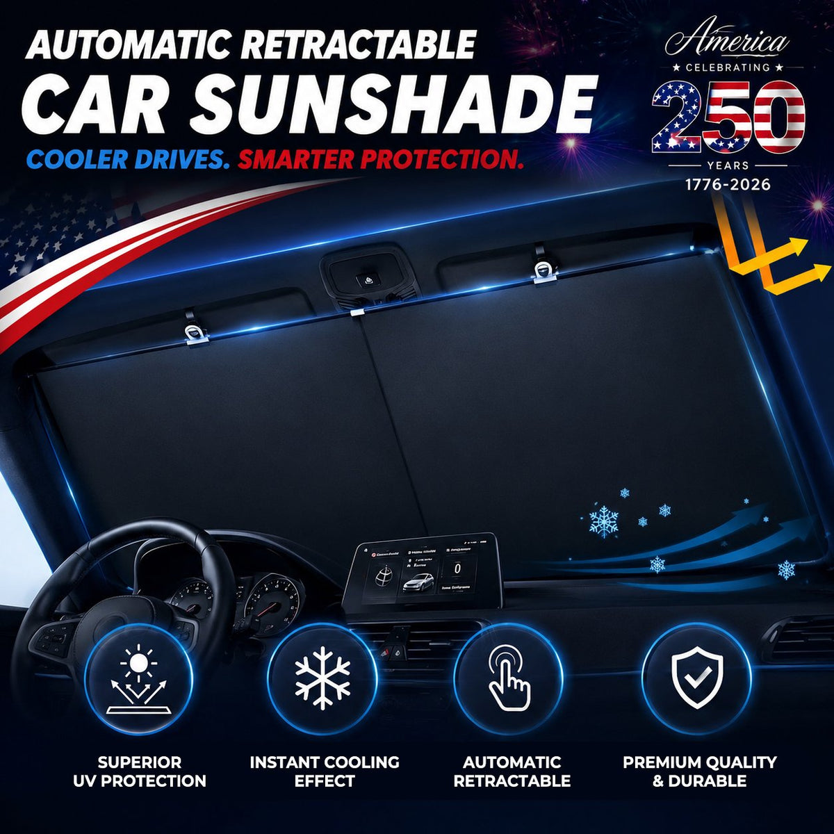 🔥 2026 Upgraded Automatic Retractable Car Sunshade-250th Anniversary Road-Ready Special
