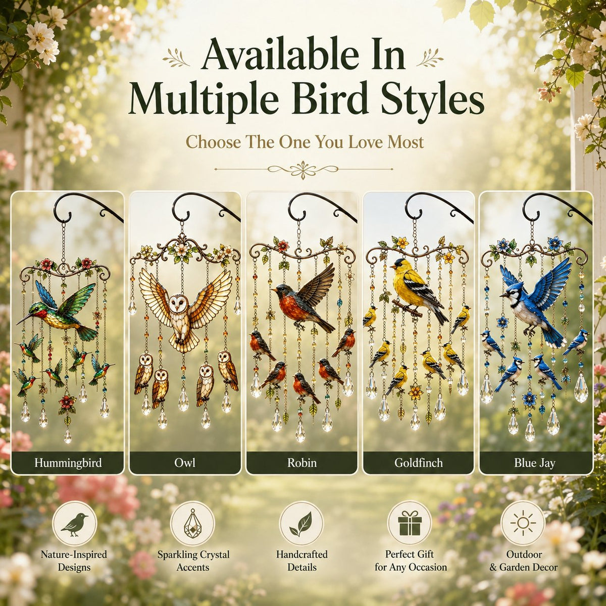 🌸Elegant Hummingbird Garden Wind Chime Suncatcher