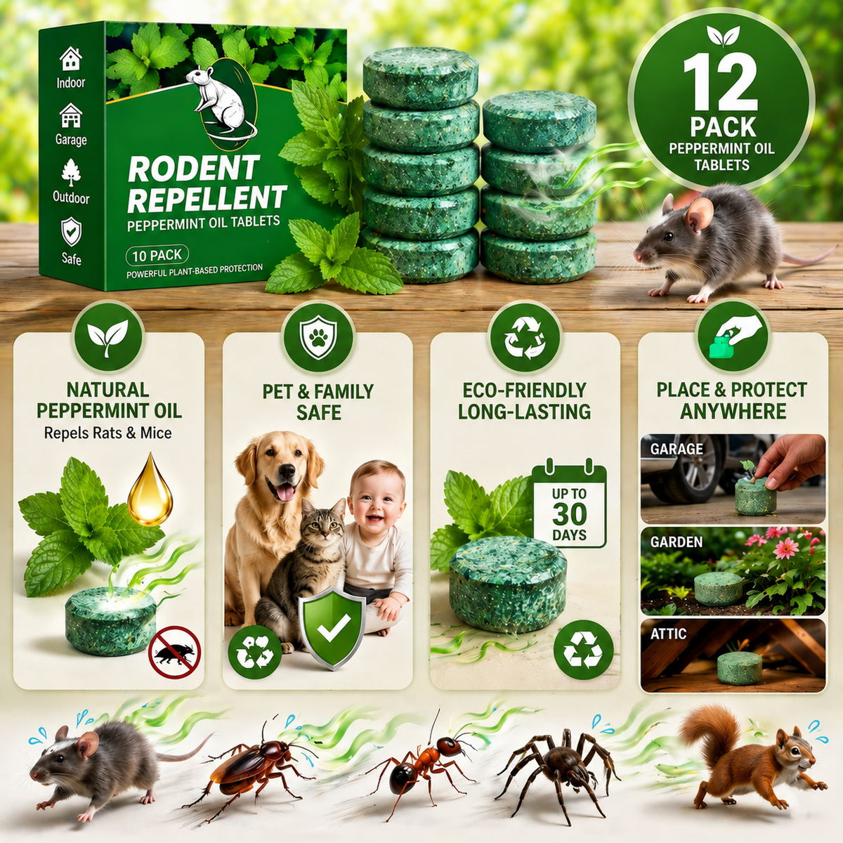 🌿 Peppermint Oil Rodent Repellent – 12 Pack, Safe & Natural