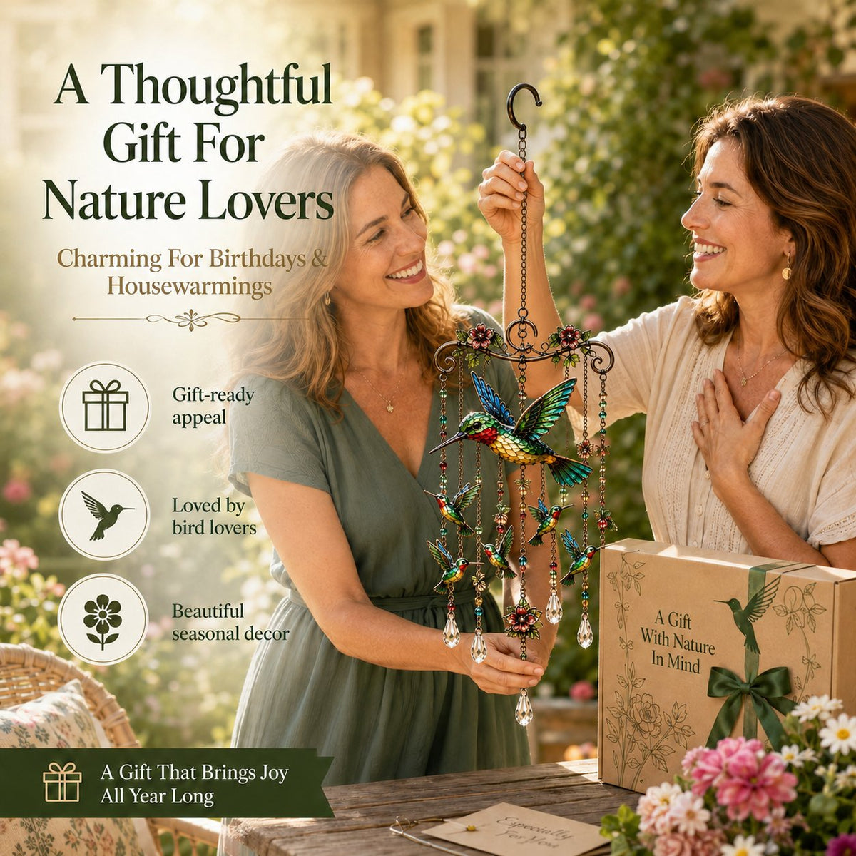 🌸Elegant Hummingbird Garden Wind Chime Suncatcher
