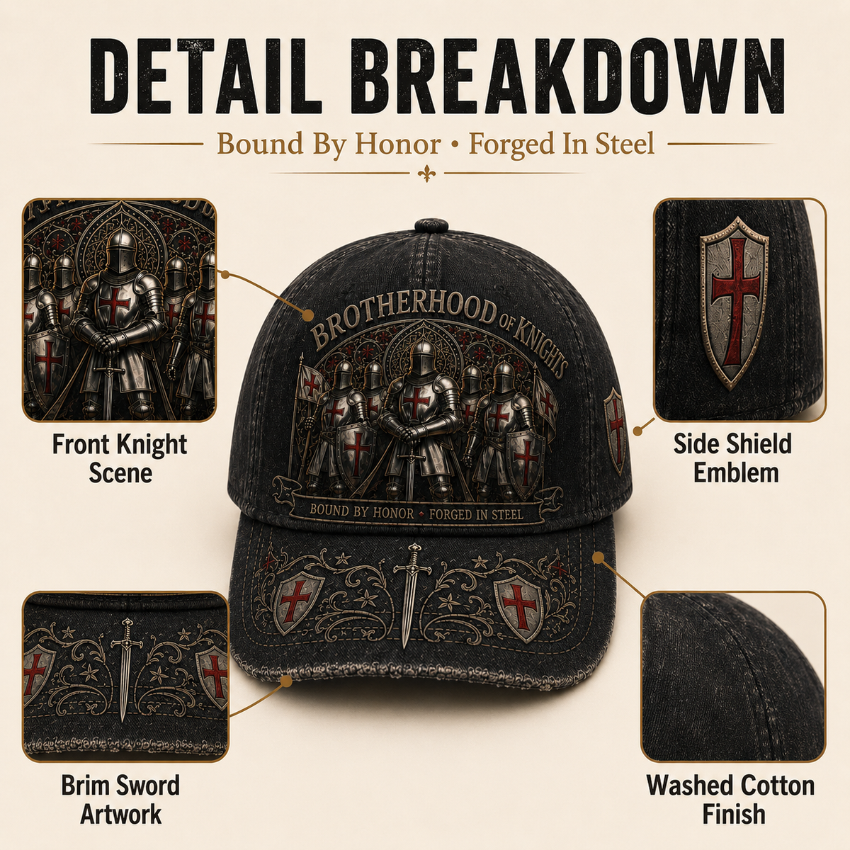 🧢 Bound By Honor Forged In Steel – Knights Templar Cap