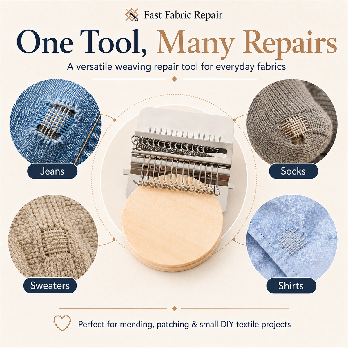 🧵 Fast Fabric Repair – Mini Darning Loom Kit