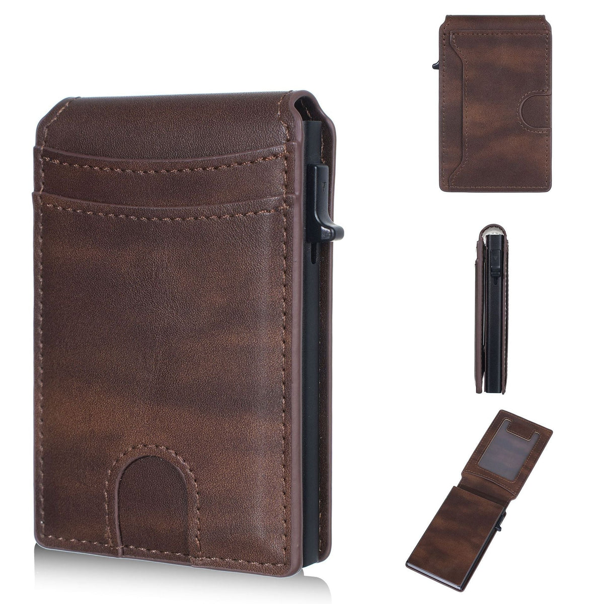 ✨Wallet for Men- Pop Up Case, Cash Slot, and Credit Card Slot - Aluminum Wallet with RFID Blocking, Minimalist Leather Wallet Front Pocket with ID Window