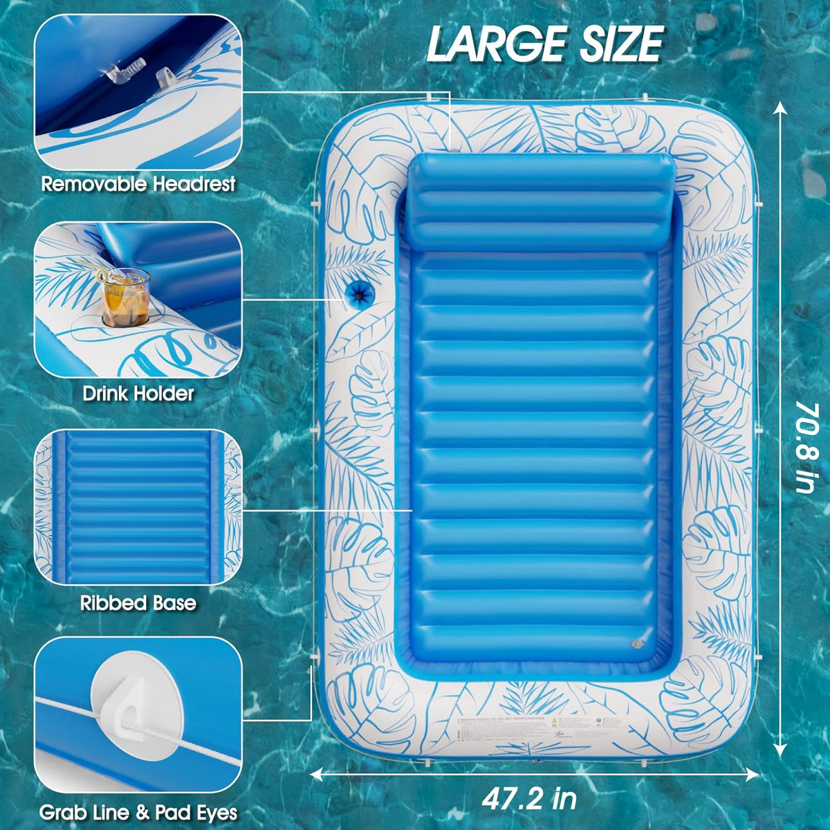 🌊 Inflatable Tanning Pool Float | 5‐in‐1 Lounger with Pillow, Cup Holder & Rope for Water/Beach ☀️