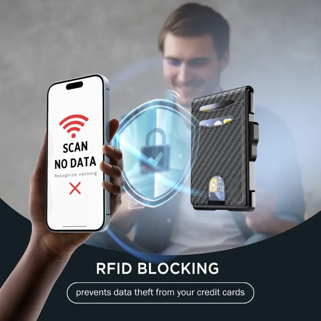 💰Pop-Up Wallet – Aluminum + Leather, RFID Blocking, Cash & Card Slots