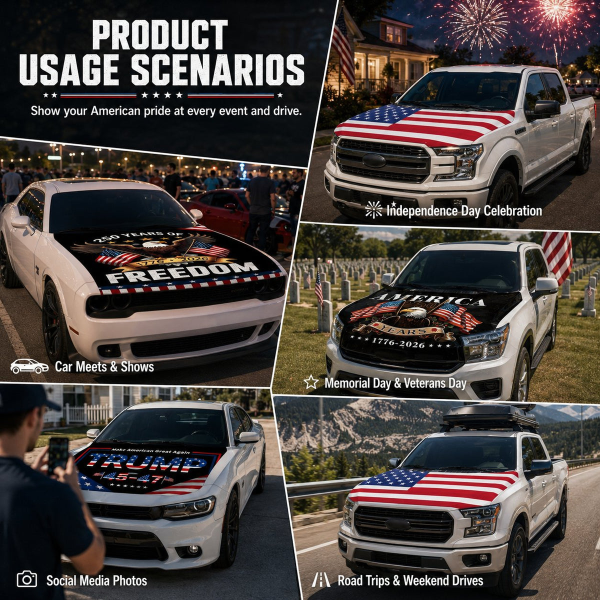 🚗Patriotic American Flag Car Hood Cover
