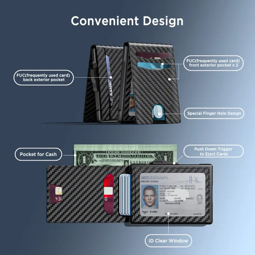 🎁New Wallet for Men - Pop Up Case, Cash Slot, and Credit Card Slot - Aluminum Wallet with RFID Blocking, Minimalist Leather Wallet Front Pocket with ID Window